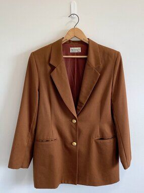 Vintage Tobacco Brown Wool Blazer w/ Gold Buttons / 80s / Made in Canada